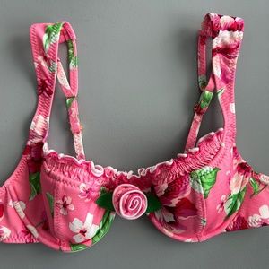 NWOT Betsey Johnson "Malibu" Tropic Pink Underwire Wide Strap Bikini Bra Top - L